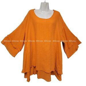 𝅺DUNES Vibrant Orange Cotton Oversized Long Sleeve Blouse- Size S, Size M